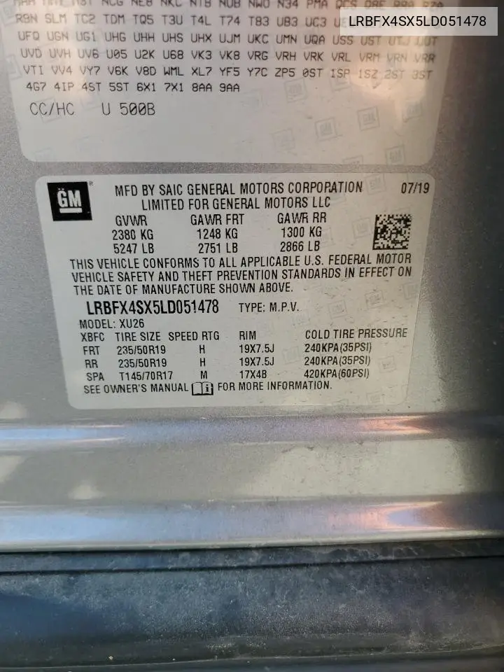 2020 Buick Envision Premium Ii VIN: LRBFX4SX5LD051478 Lot: 56065545
