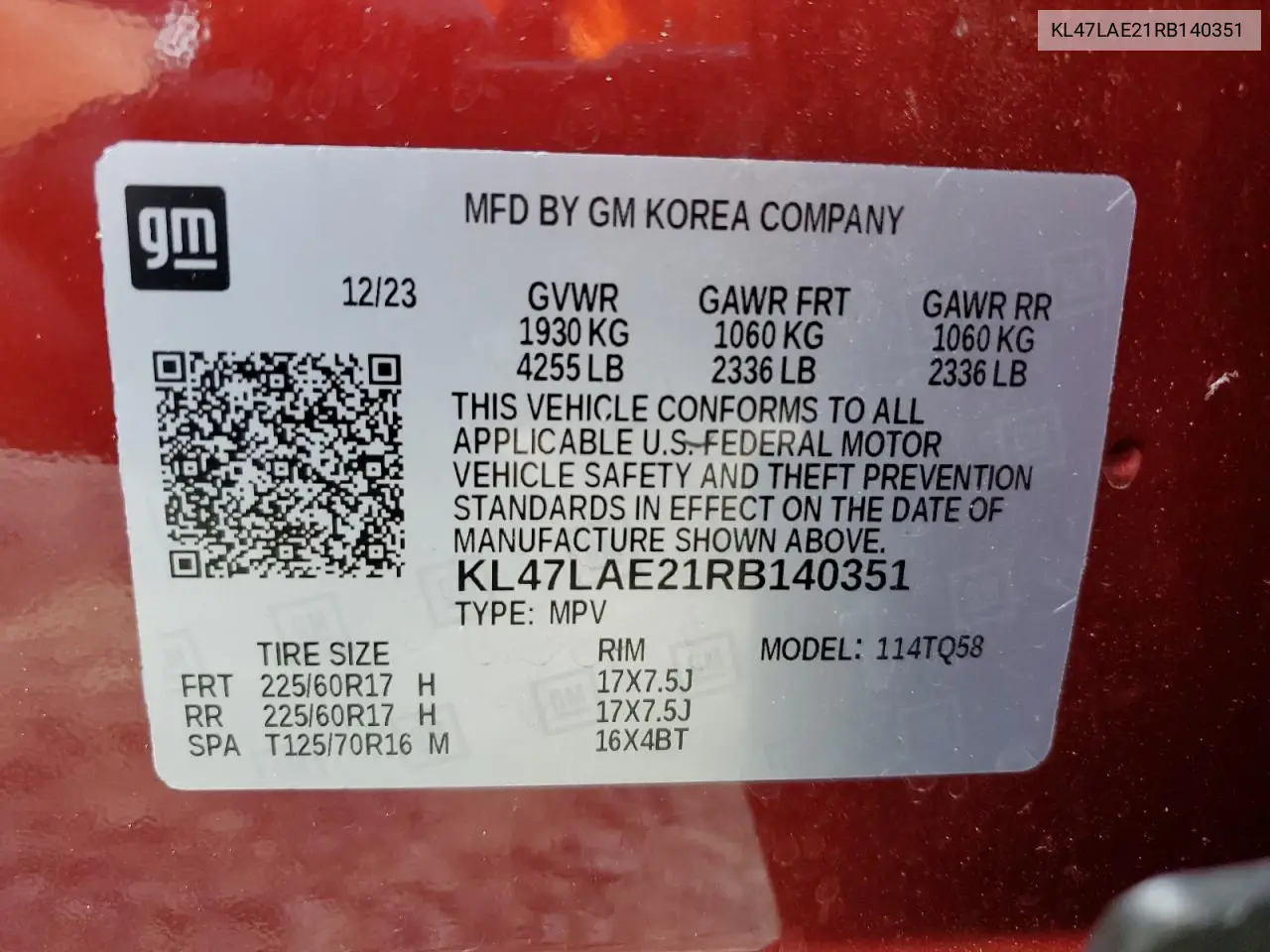 2024 Buick Envista Preferred VIN: KL47LAE21RB140351 Lot: 63637025