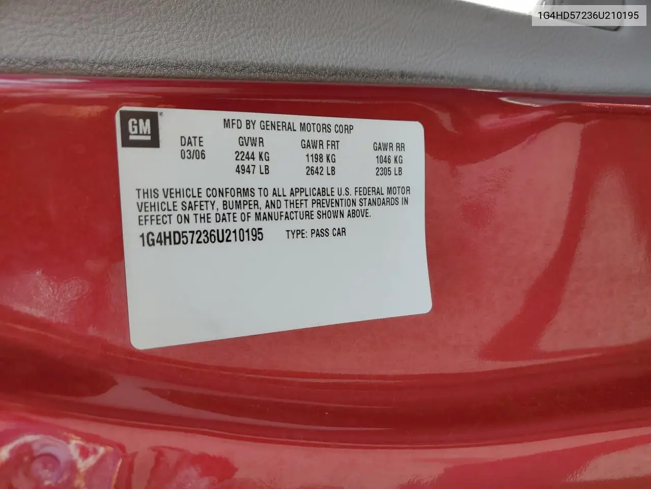 2006 Buick Lucerne Cxl VIN: 1G4HD57236U210195 Lot: 61963795