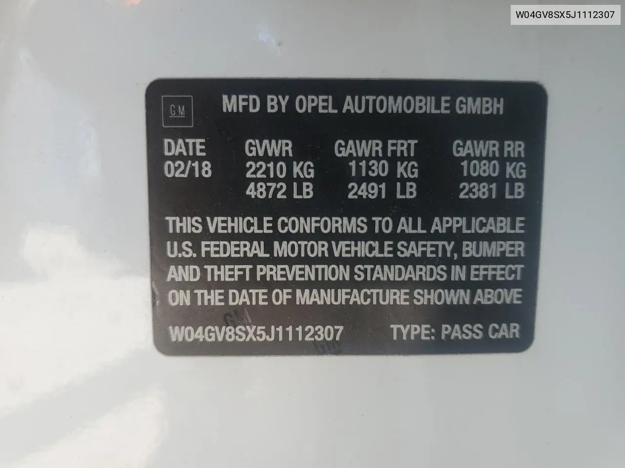 2018 Buick Regal Tourx Essence VIN: W04GV8SX5J1112307 Lot: 59946395
