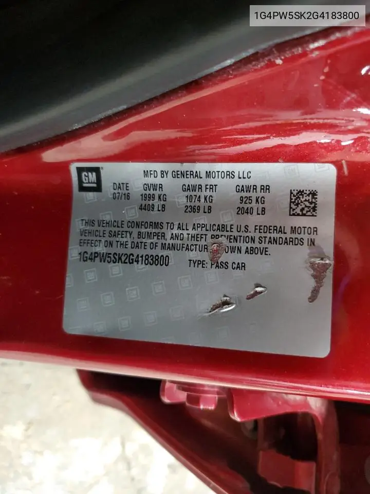 2019 Buick Verano Sport Touring VIN: 1G4PW5SK2G4183800 Lot: 62761265