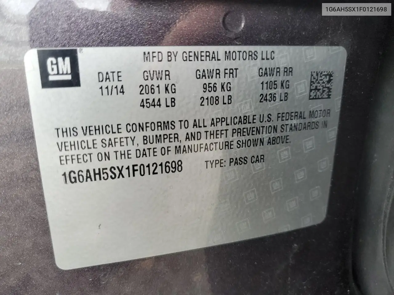 2015 Cadillac Ats Luxury VIN: 1G6AH5SX1F0121698 Lot: 64933995