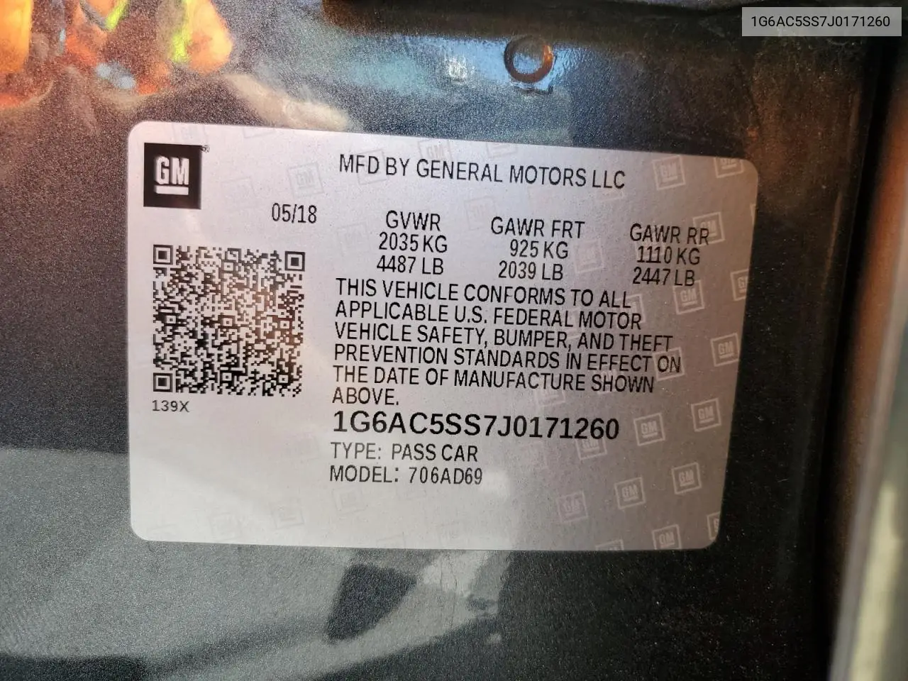 2018 Cadillac Ats Premium Luxury VIN: 1G6AC5SS7J0171260 Lot: 63919505