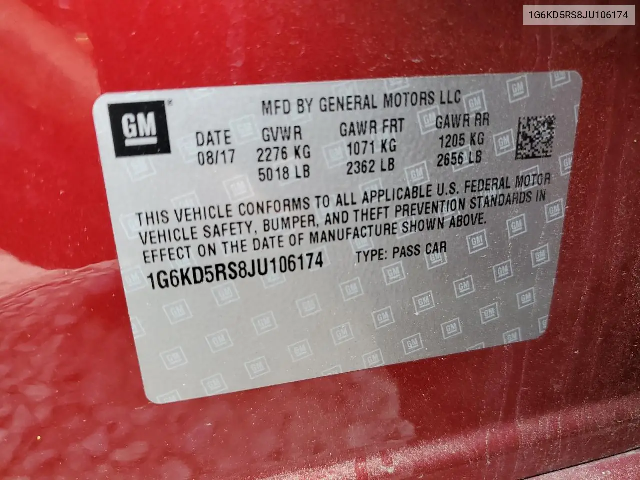 2018 Cadillac Ct6 Luxury VIN: 1G6KD5RS8JU106174 Lot: 60388205
