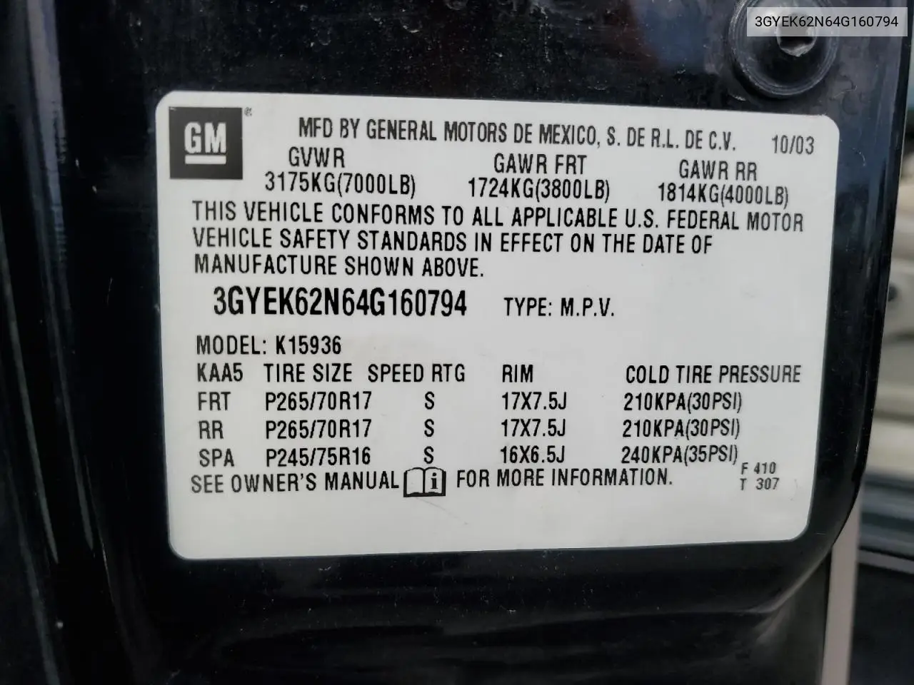 2004 Cadillac Escalade Ext VIN: 3GYEK62N64G160794 Lot: 55440235