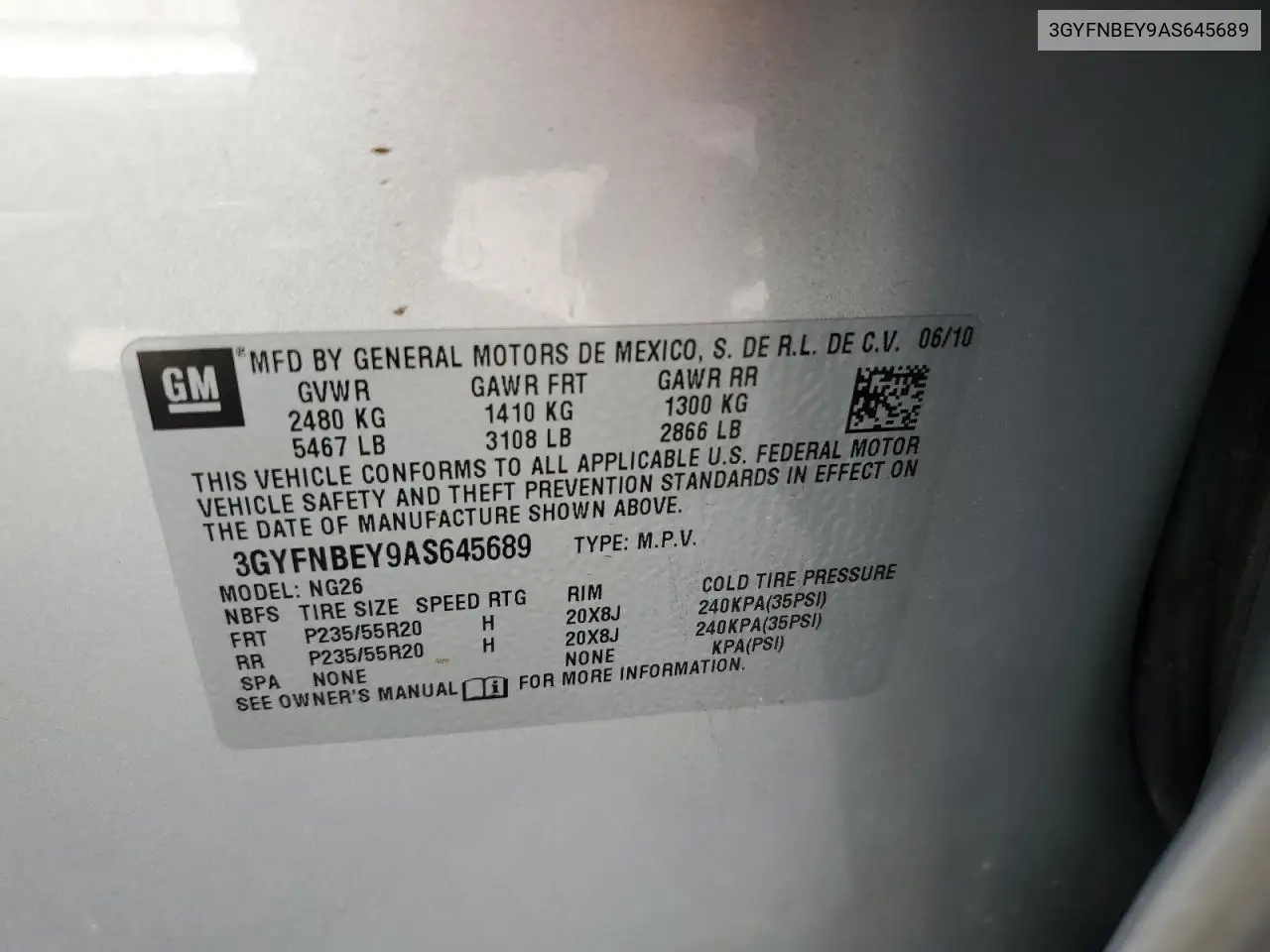 2010 Cadillac Srx Performance Collection VIN: 3GYFNBEY9AS645689 Lot: 56056475