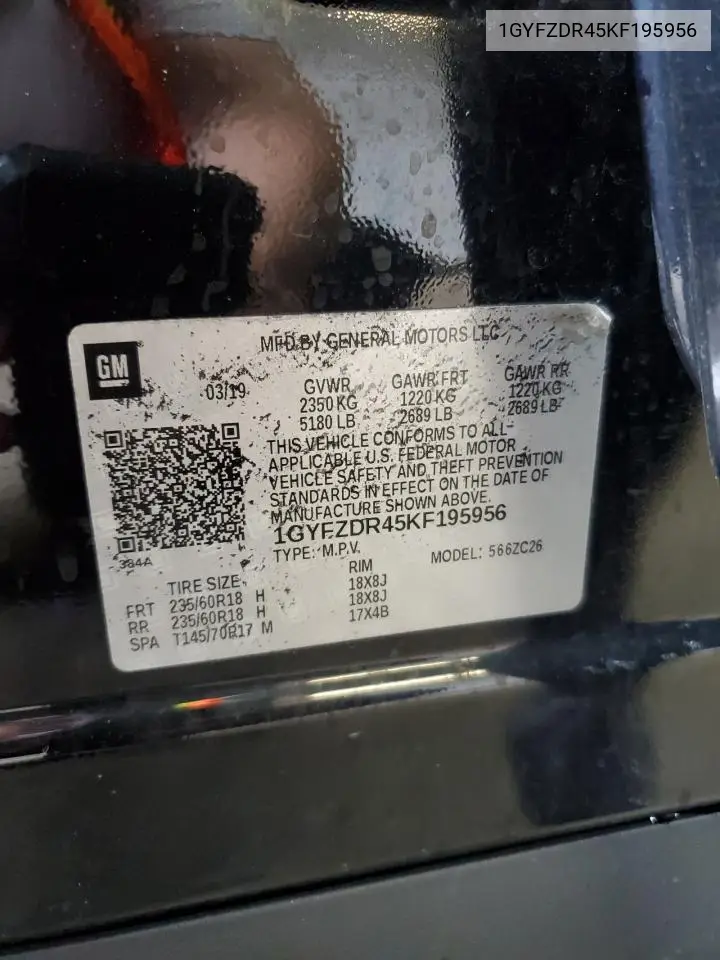 2019 Cadillac Xt4 Premium Luxury VIN: 1GYFZDR45KF195956 Lot: 63940255
