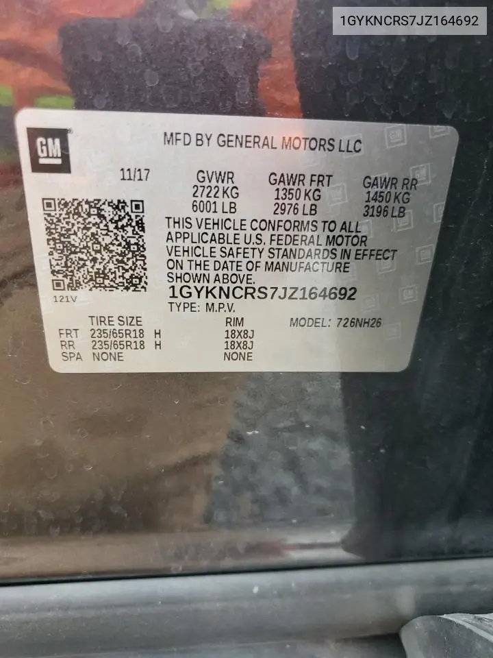 2018 Cadillac Xt5 Luxury VIN: 1GYKNCRS7JZ164692 Lot: 56368815