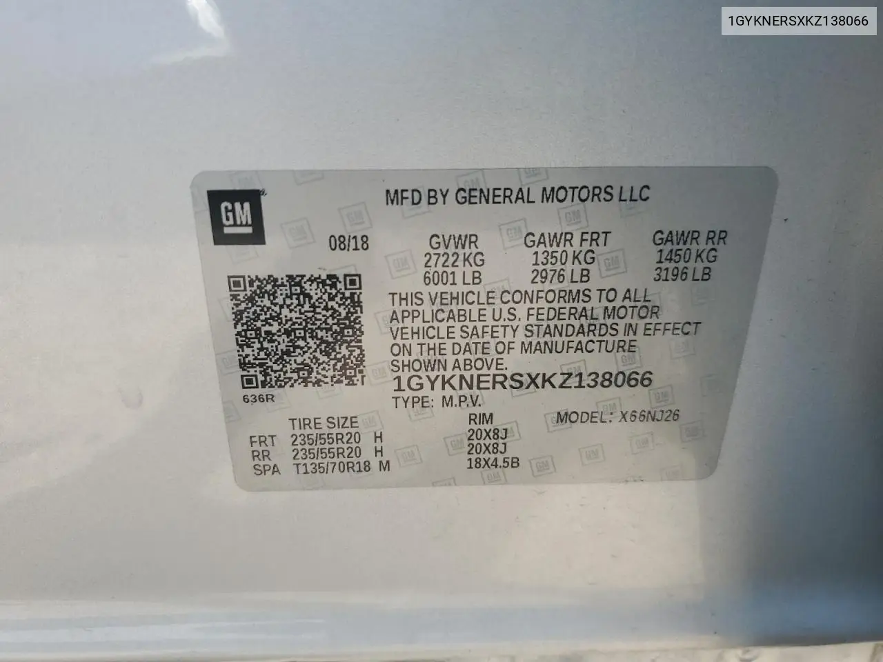 2019 Cadillac Xt5 Premium Luxury VIN: 1GYKNERSXKZ138066 Lot: 62109565