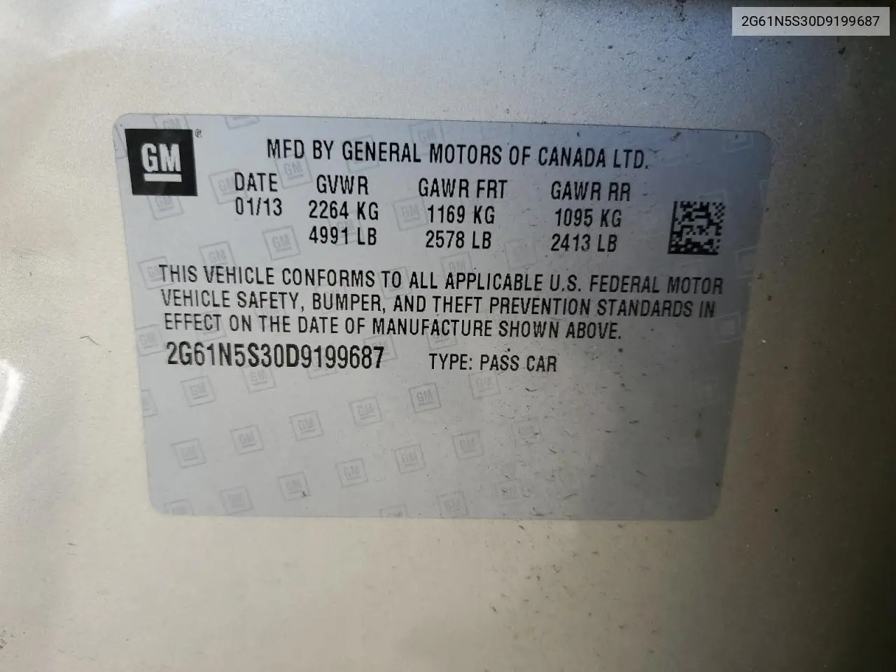 2013 Cadillac Xts VIN: 2G61N5S30D9199687 Lot: 56109765