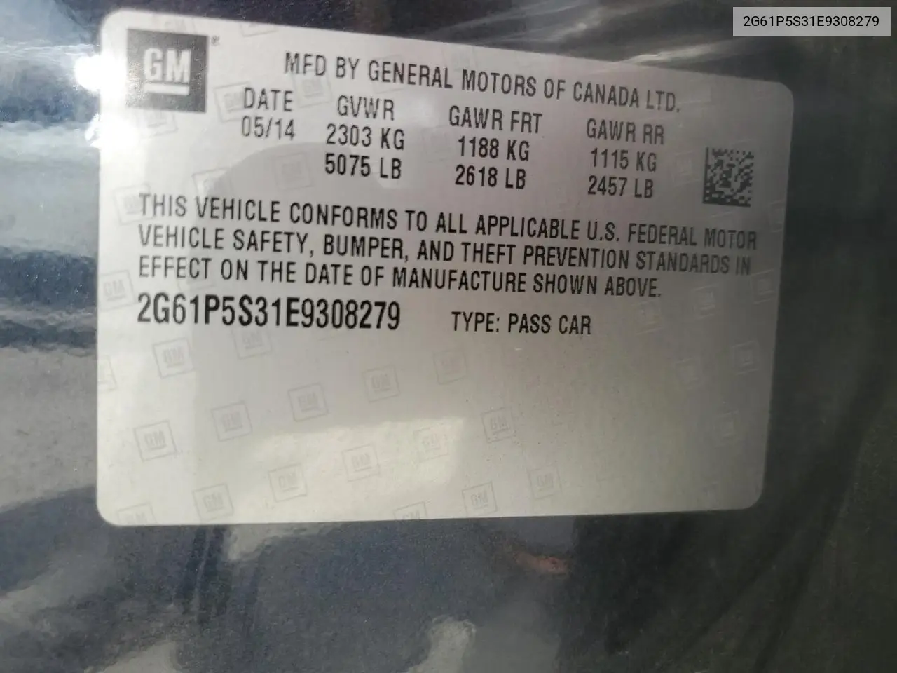 2014 Cadillac Xts Premium Collection VIN: 2G61P5S31E9308279 Lot: 61539565