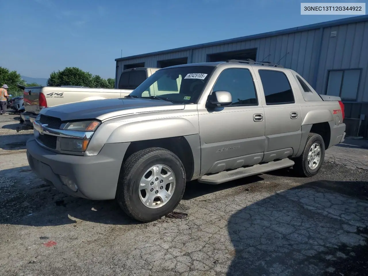 2002 Chevrolet Avalanche C1500 VIN: 3GNEC13T12G344922 Lot: 62425105
