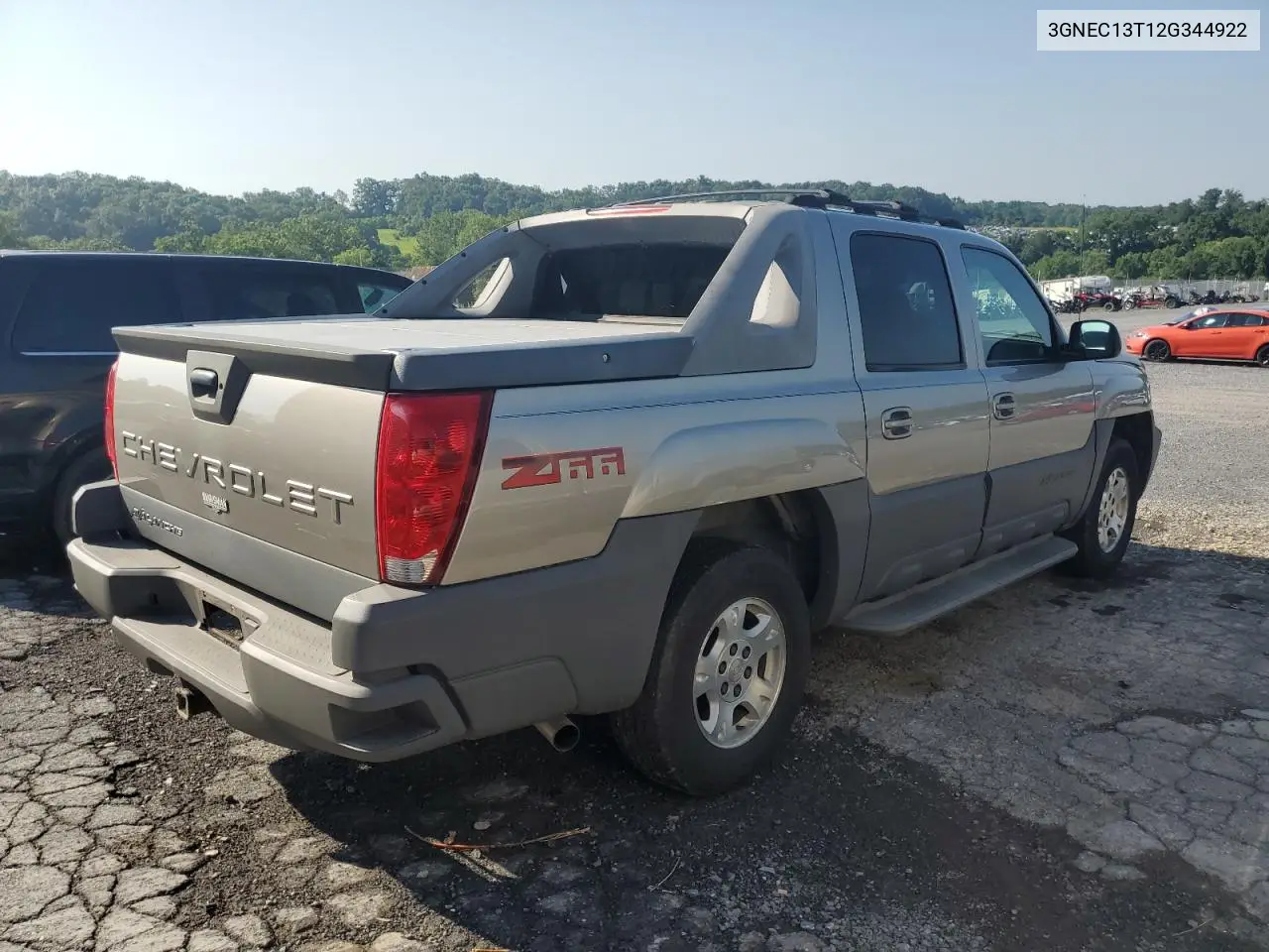 2002 Chevrolet Avalanche C1500 VIN: 3GNEC13T12G344922 Lot: 62425105