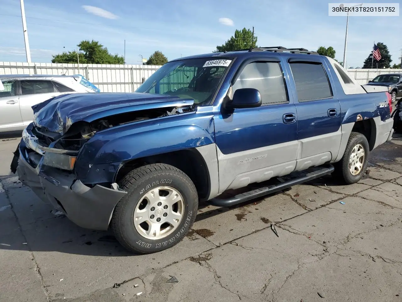 2002 Chevrolet Avalanche K1500 VIN: 3GNEK13T82G151752 Lot: 65646975