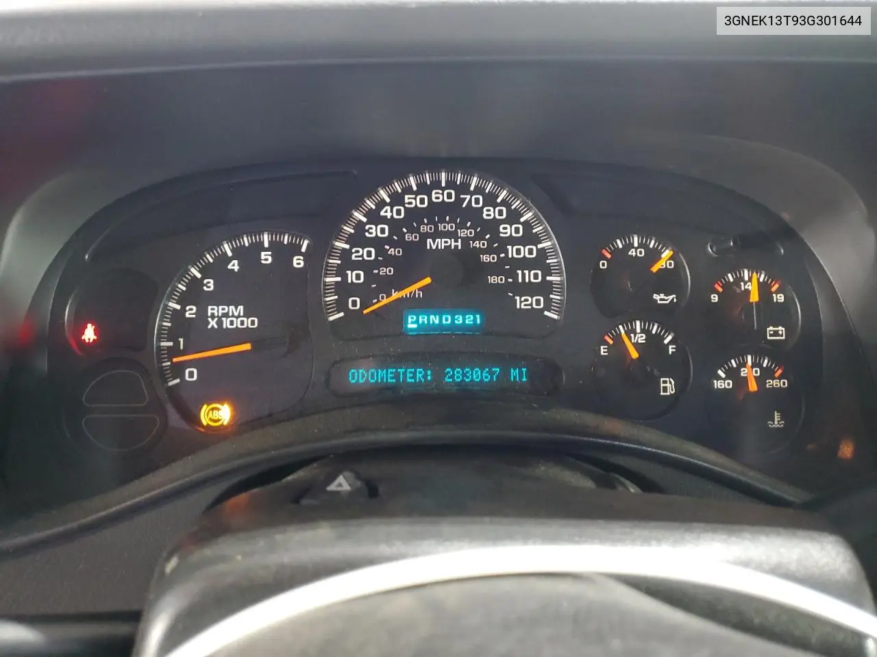 2003 Chevrolet Avalanche K1500 VIN: 3GNEK13T93G301644 Lot: 56629595