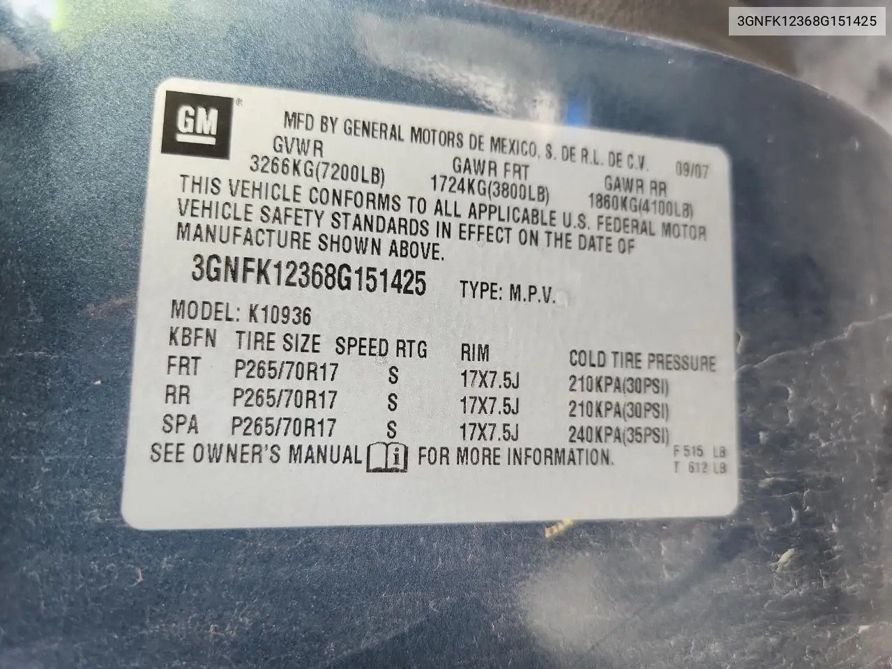 2008 Chevrolet Avalanche K1500 VIN: 3GNFK12368G151425 Lot: 58431035