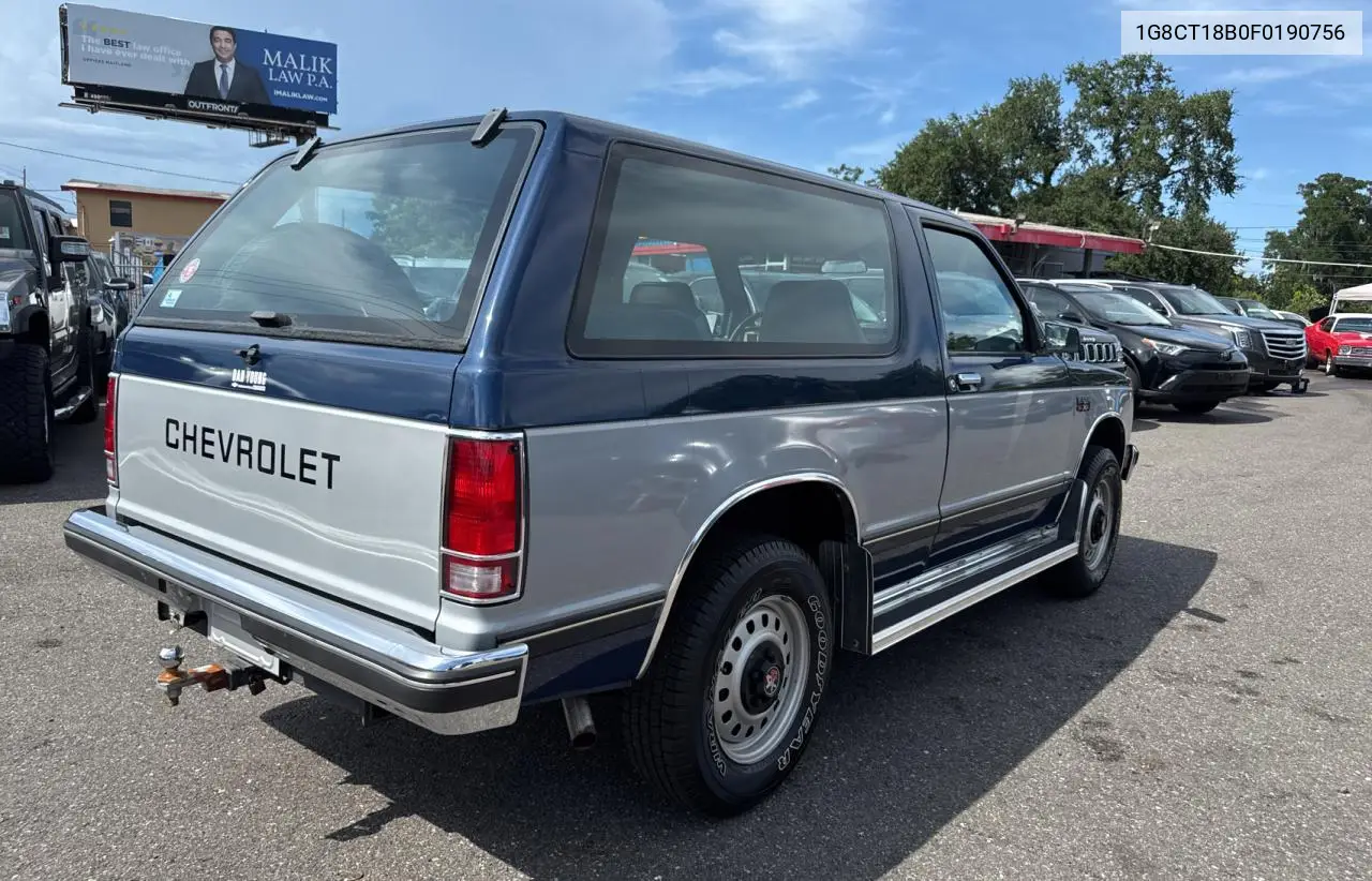 1985 Chevrolet Blazer S10 VIN: 1G8CT18B0F0190756 Lot: 62219885