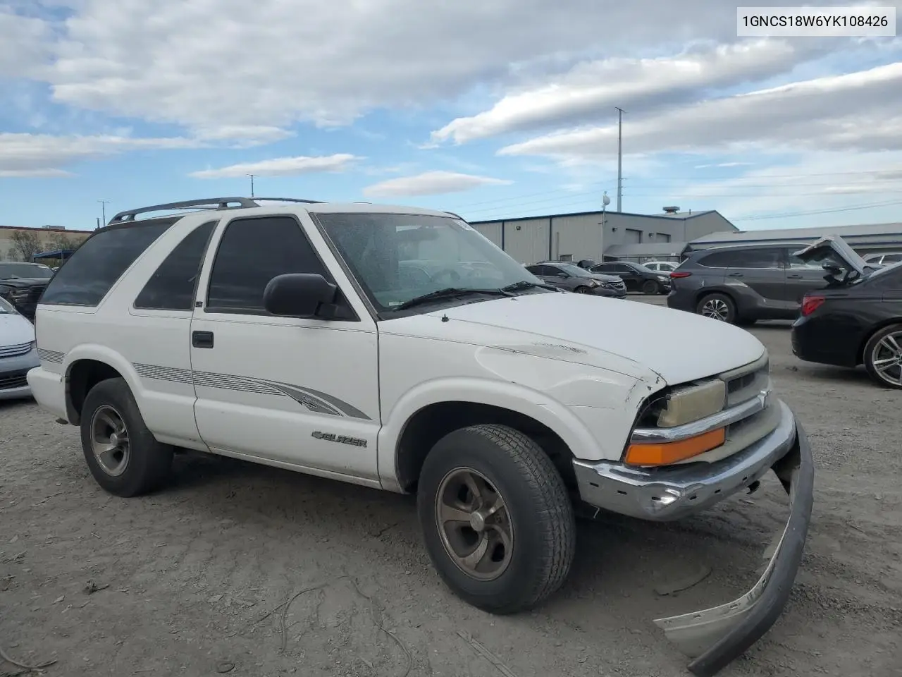 2000 Chevrolet Blazer VIN: 1GNCS18W6YK108426 Lot: 54915225