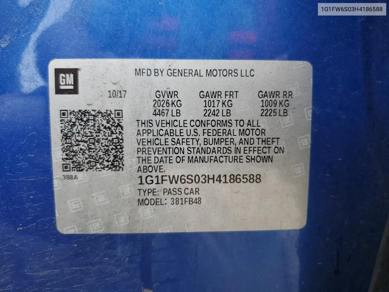 2017 Chevrolet Bolt Ev Lt VIN: 1G1FW6S03H4186588 Lot: 65648205