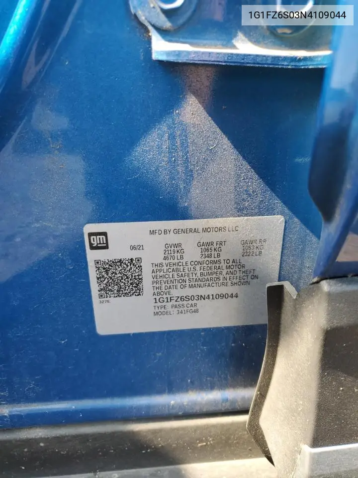 2022 Chevrolet Bolt Euv Premier VIN: 1G1FZ6S03N4109044 Lot: 63485485