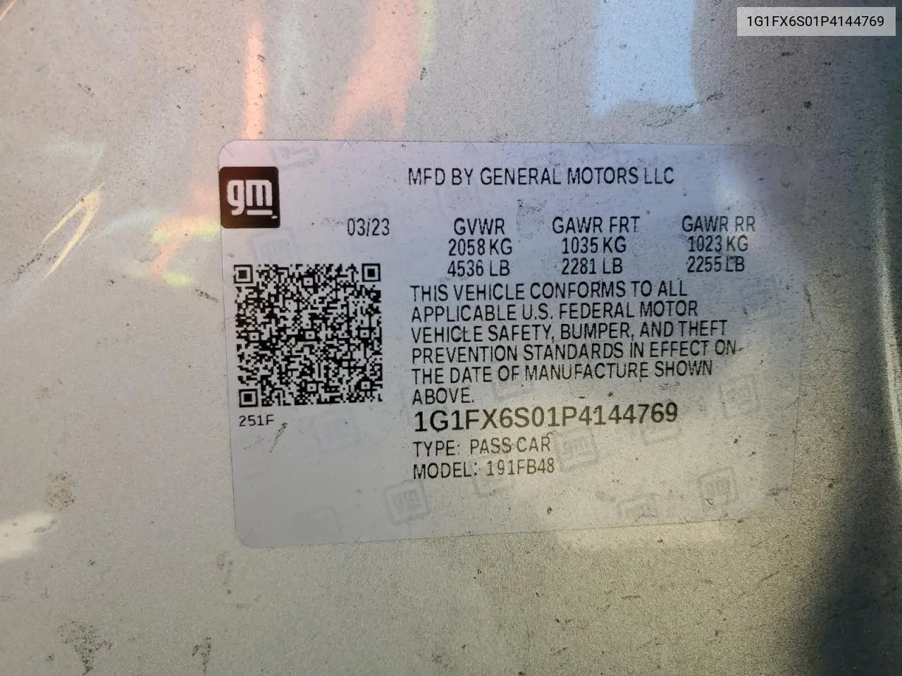 2023 Chevrolet Bolt Ev 2Lt VIN: 1G1FX6S01P4144769 Lot: 63644165