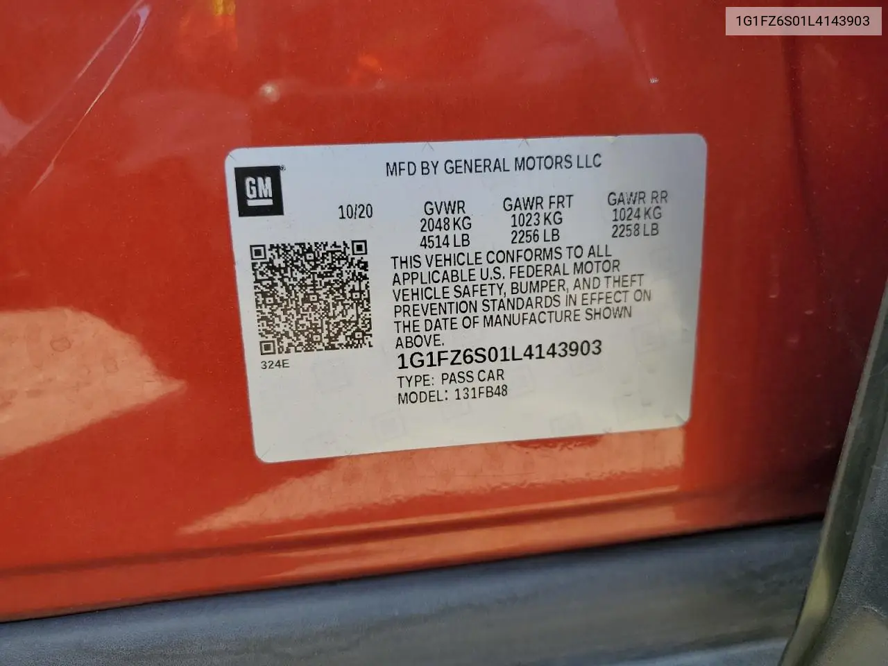 2020 Chevrolet Bolt Ev Premier VIN: 1G1FZ6S01L4143903 Lot: 62320845