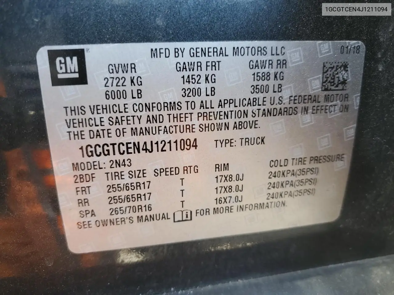 2018 Chevrolet Colorado Lt VIN: 1GCGTCEN4J1211094 Lot: 56746245