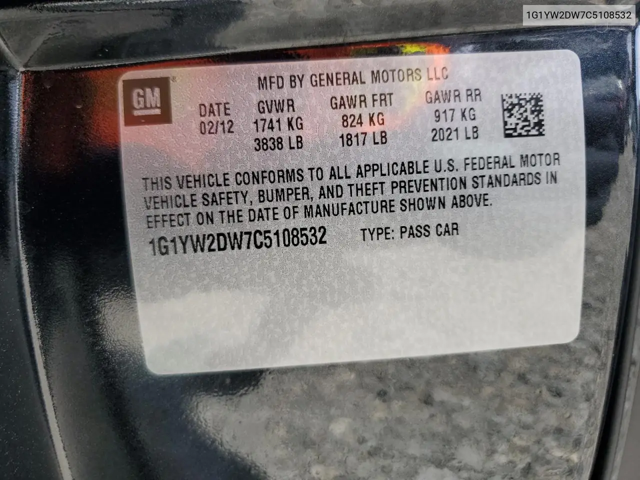 2012 Chevrolet Corvette Grand Sport VIN: 1G1YW2DW7C5108532 Lot: 63331935