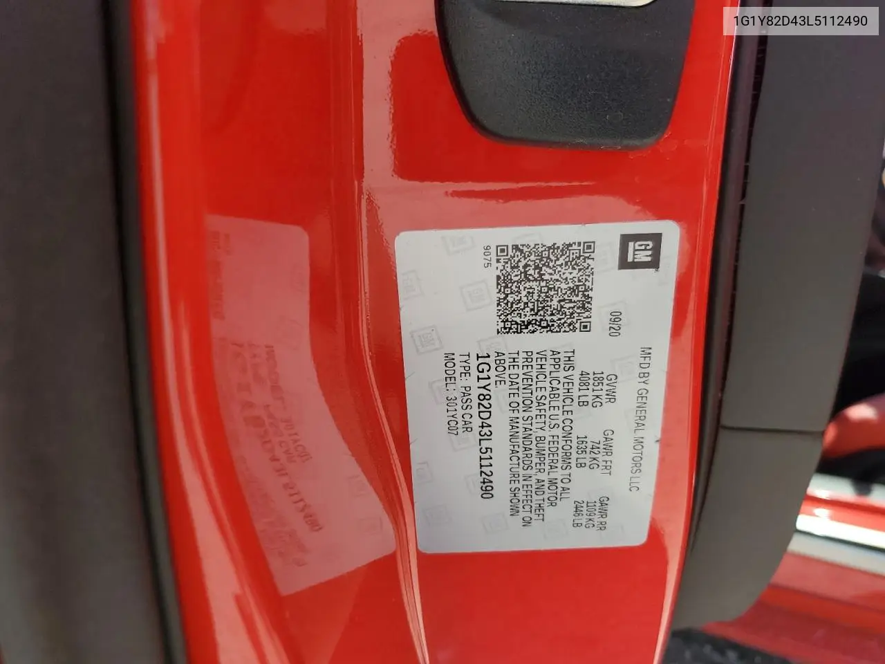 2020 Chevrolet Corvette Stingray 3Lt VIN: 1G1Y82D43L5112490 Lot: 54523955