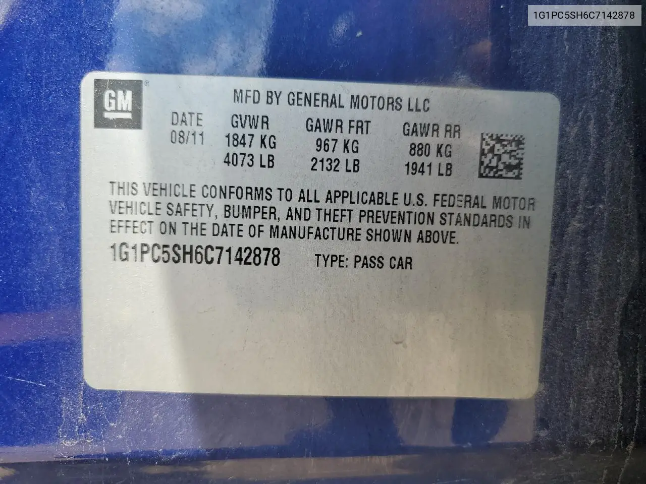2012 Chevrolet Cruze Ls VIN: 1G1PC5SH6C7142878 Lot: 62677625
