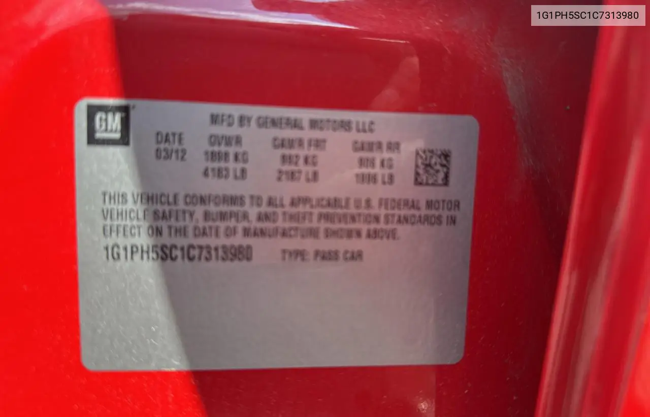2012 Chevrolet Cruze Ltz VIN: 1G1PH5SC1C7313980 Lot: 63467975