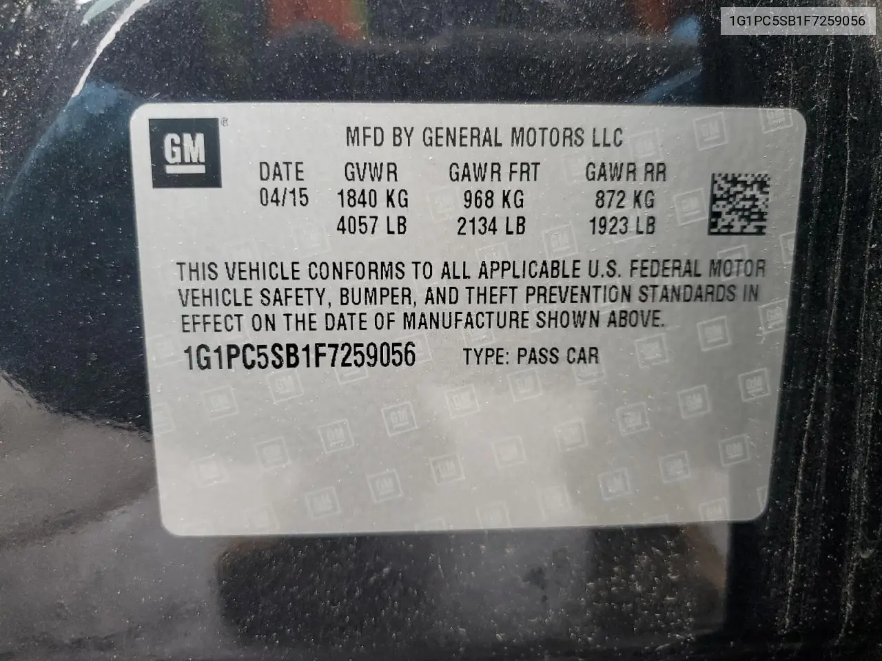 2015 Chevrolet Cruze Lt VIN: 1G1PC5SB1F7259056 Lot: 55470665