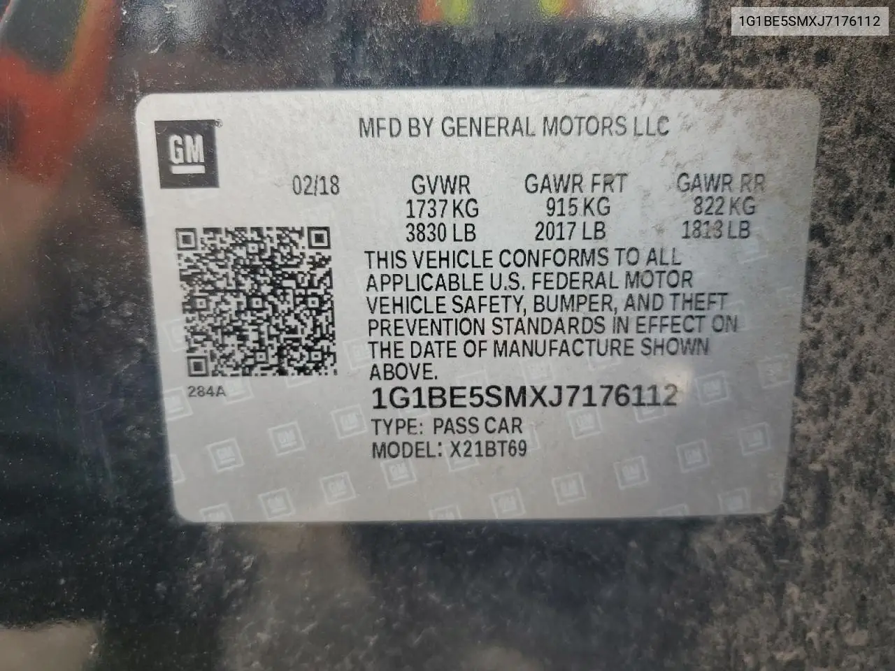 2018 Chevrolet Cruze Lt VIN: 1G1BE5SMXJ7176112 Lot: 62263805