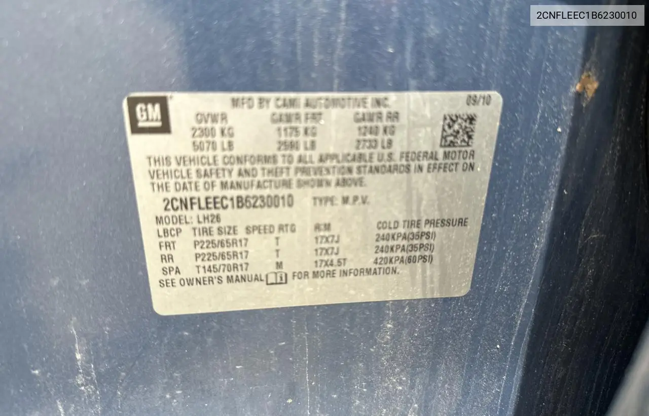 2011 Chevrolet Equinox Lt VIN: 2CNFLEEC1B6230010 Lot: 57284975