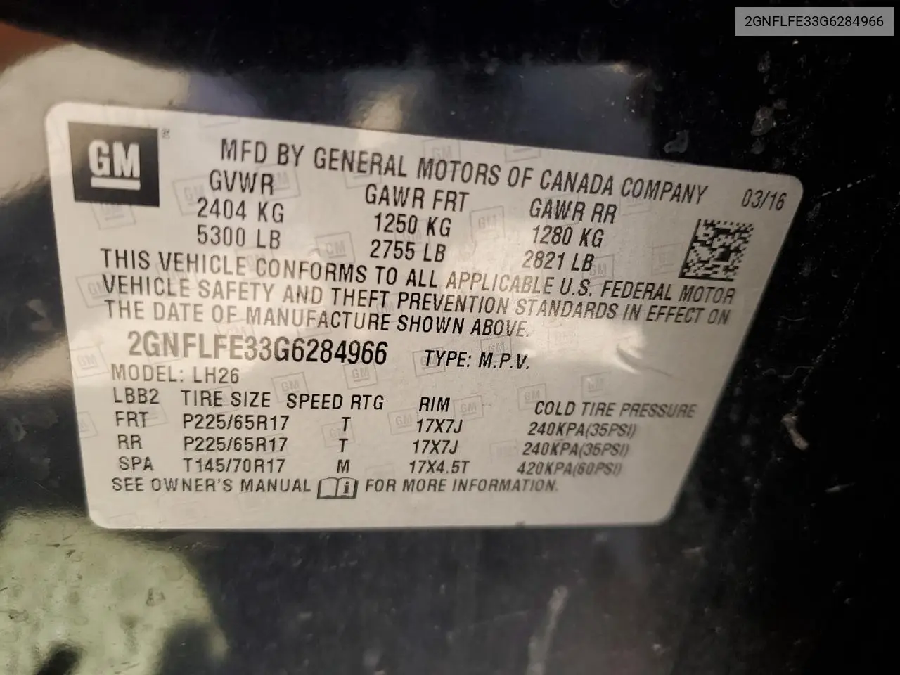 2016 Chevrolet Equinox Lt VIN: 2GNFLFE33G6284966 Lot: 62707775