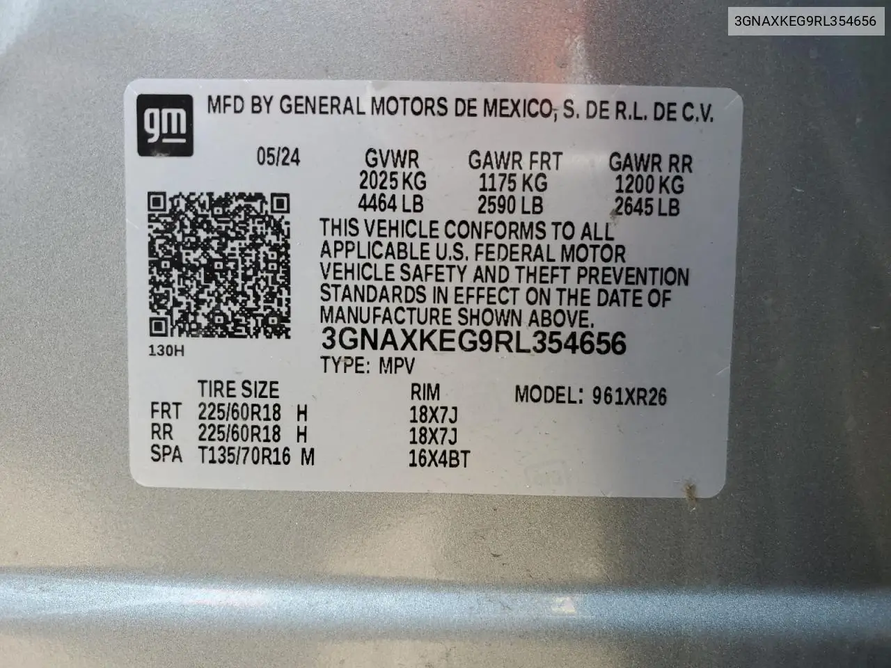 2024 Chevrolet Equinox Lt VIN: 3GNAXKEG9RL354656 Lot: 60505525