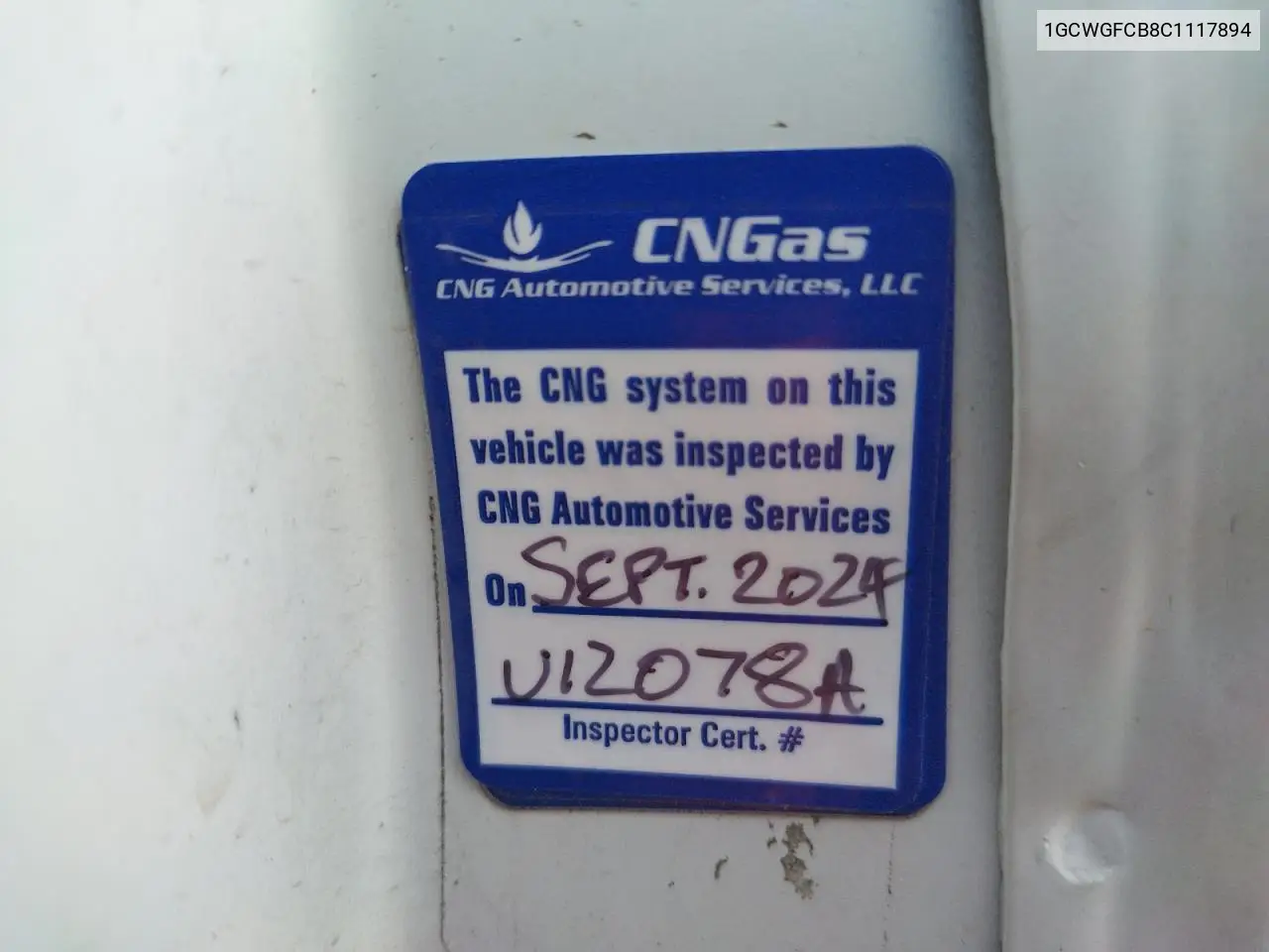 2012 Chevrolet Express G2500 VIN: 1GCWGFCB8C1117894 Lot: 63987254