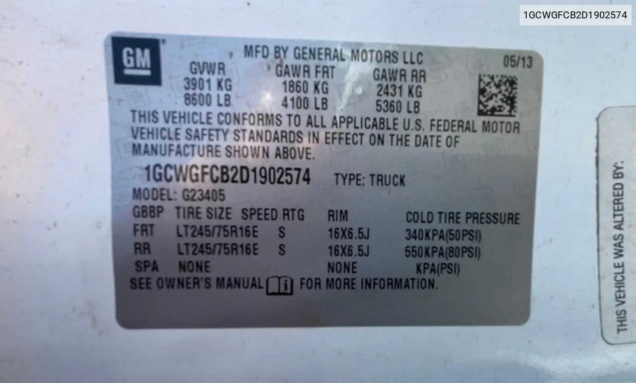 2013 Chevrolet Express G2500 VIN: 1GCWGFCB2D1902574 Lot: 52832825
