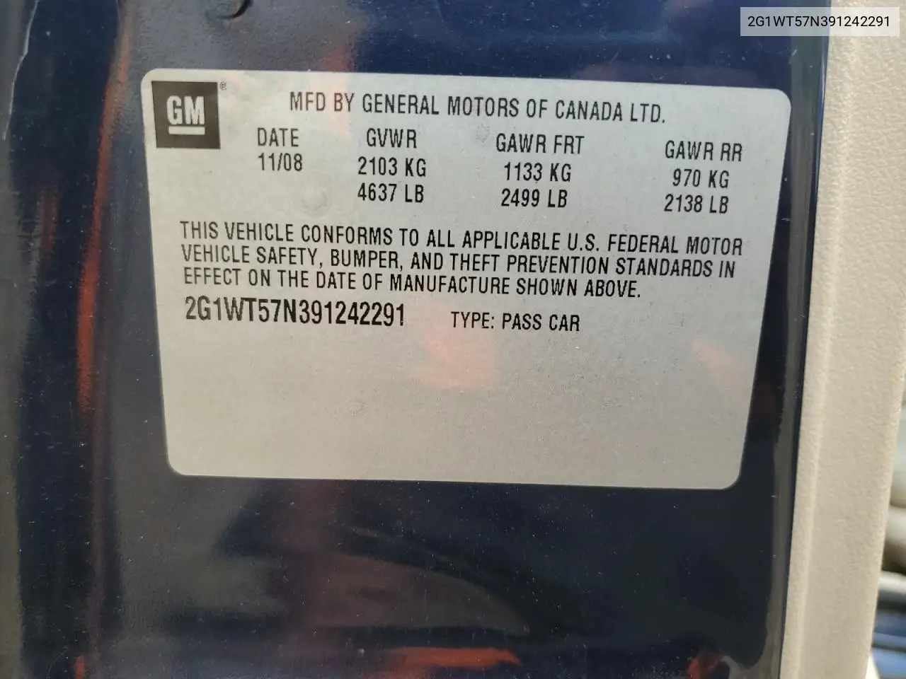 2009 Chevrolet Impala 1Lt VIN: 2G1WT57N391242291 Lot: 62644795