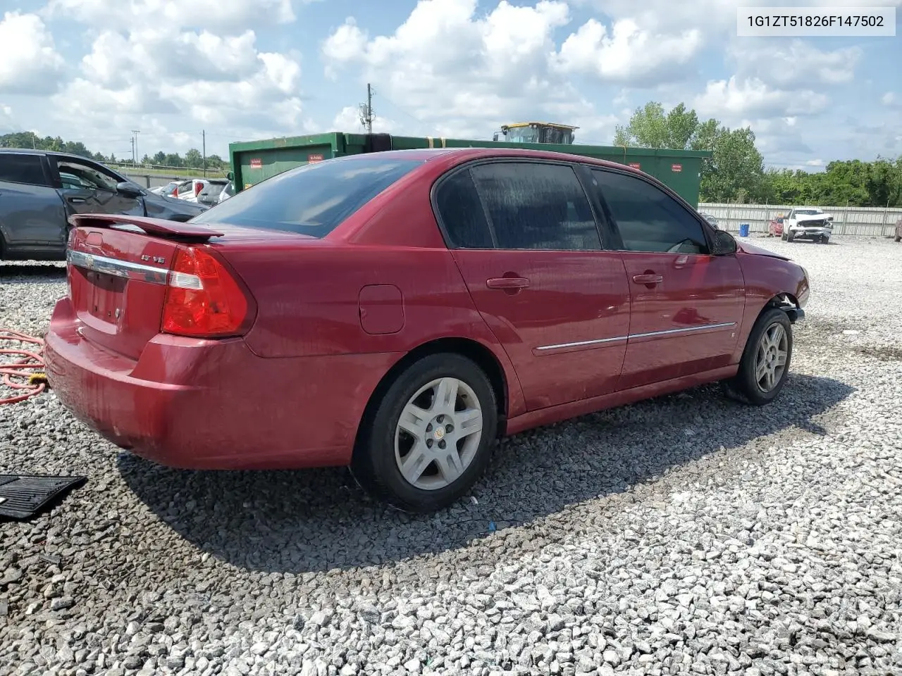 2006 Chevrolet Malibu Lt VIN: 1G1ZT51826F147502 Lot: 62855955