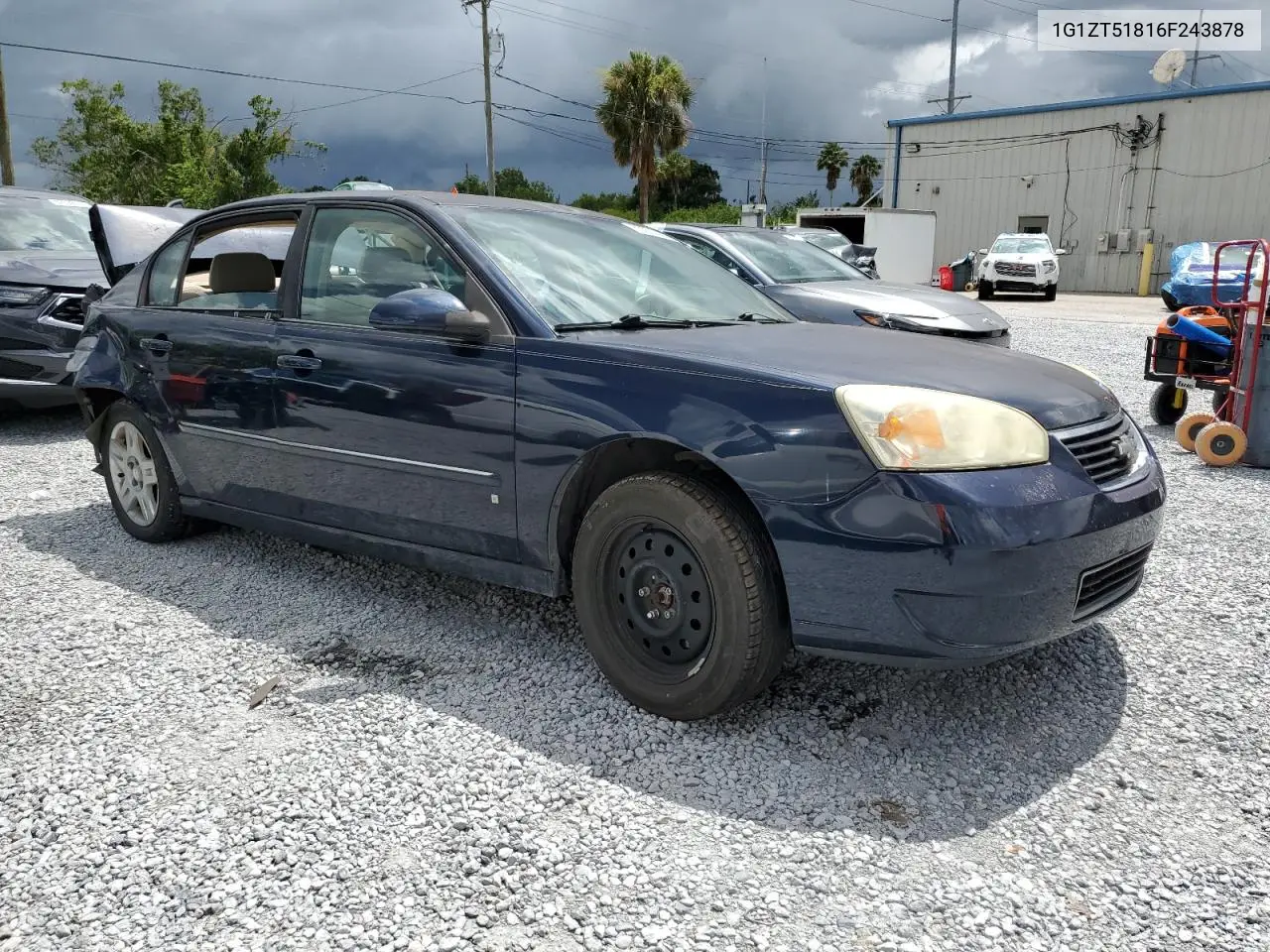 2006 Chevrolet Malibu Lt VIN: 1G1ZT51816F243878 Lot: 63271425