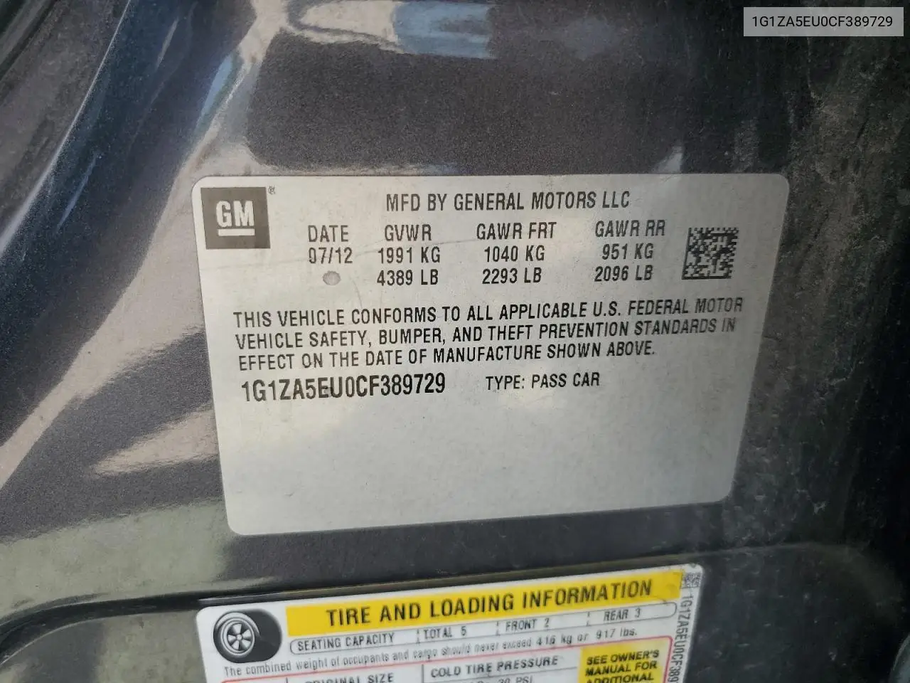 1g1za5eu0cf389729 1G1ZA5EU0CF389729 2012 Chevrolet Malibu Ls
