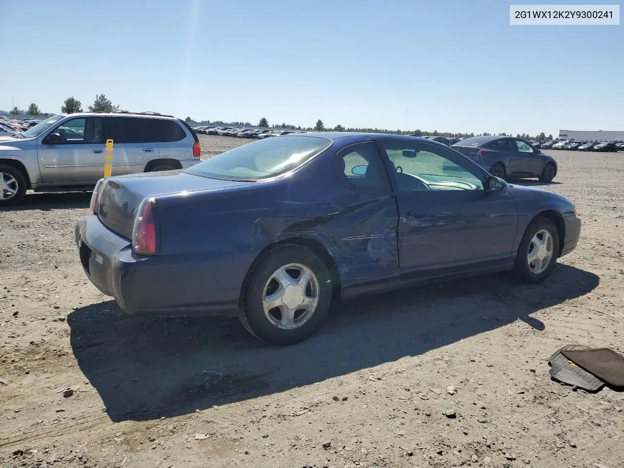 2000 Chevrolet Monte Carlo Ss VIN: 2G1WX12K2Y9300241 Lot: 55601585