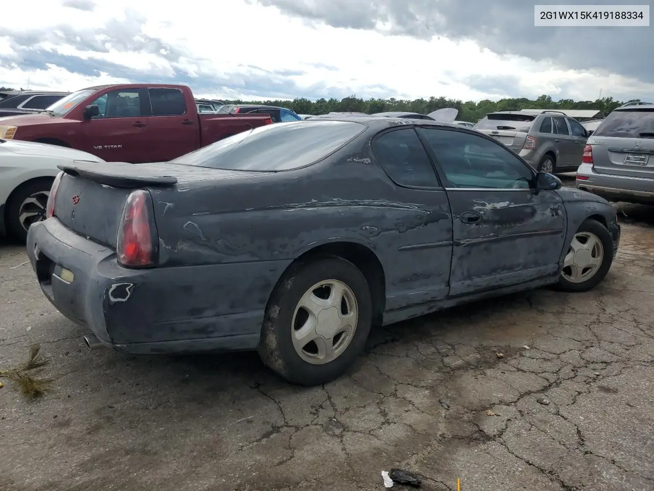 2001 Chevrolet Monte Carlo Ss VIN: 2G1WX15K419188334 Lot: 59904155