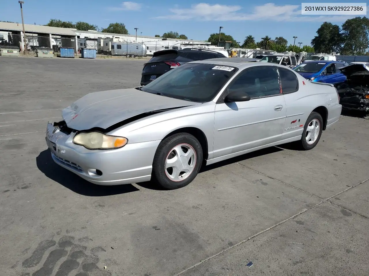 2002 Chevrolet Monte Carlo Ss VIN: 2G1WX15K929227386 Lot: 60919175