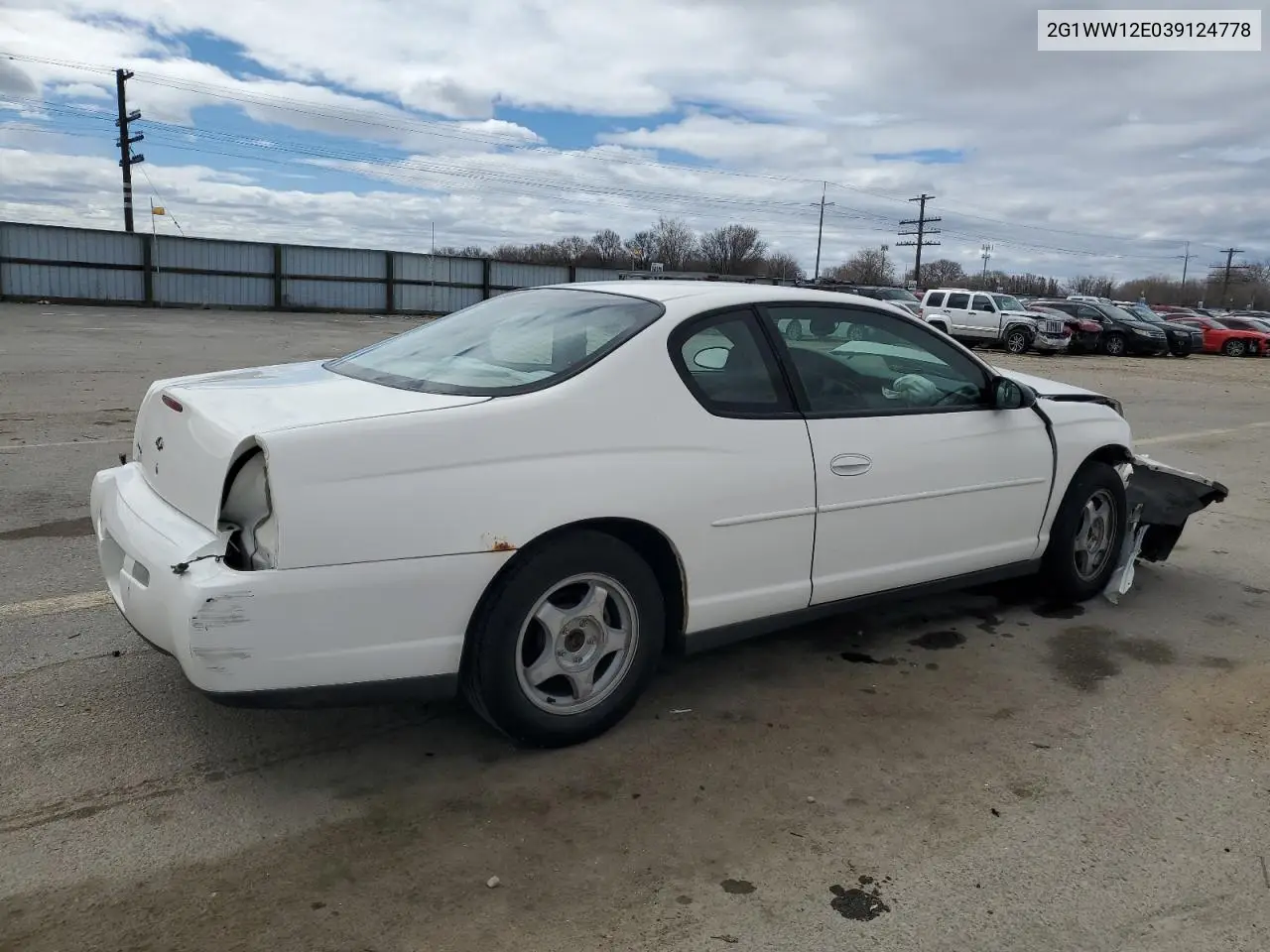 2003 Chevrolet Monte Carlo Ls VIN: 2G1WW12E039124778 Lot: 48160135