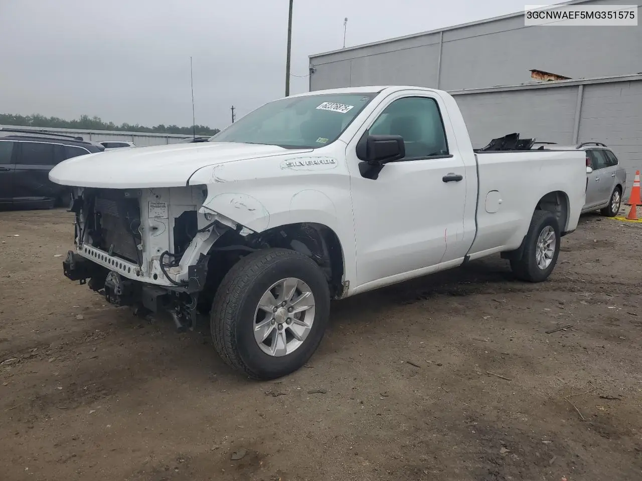 2021 Chevrolet Silverado C1500 VIN: 3GCNWAEF5MG351575 Lot: 62376875