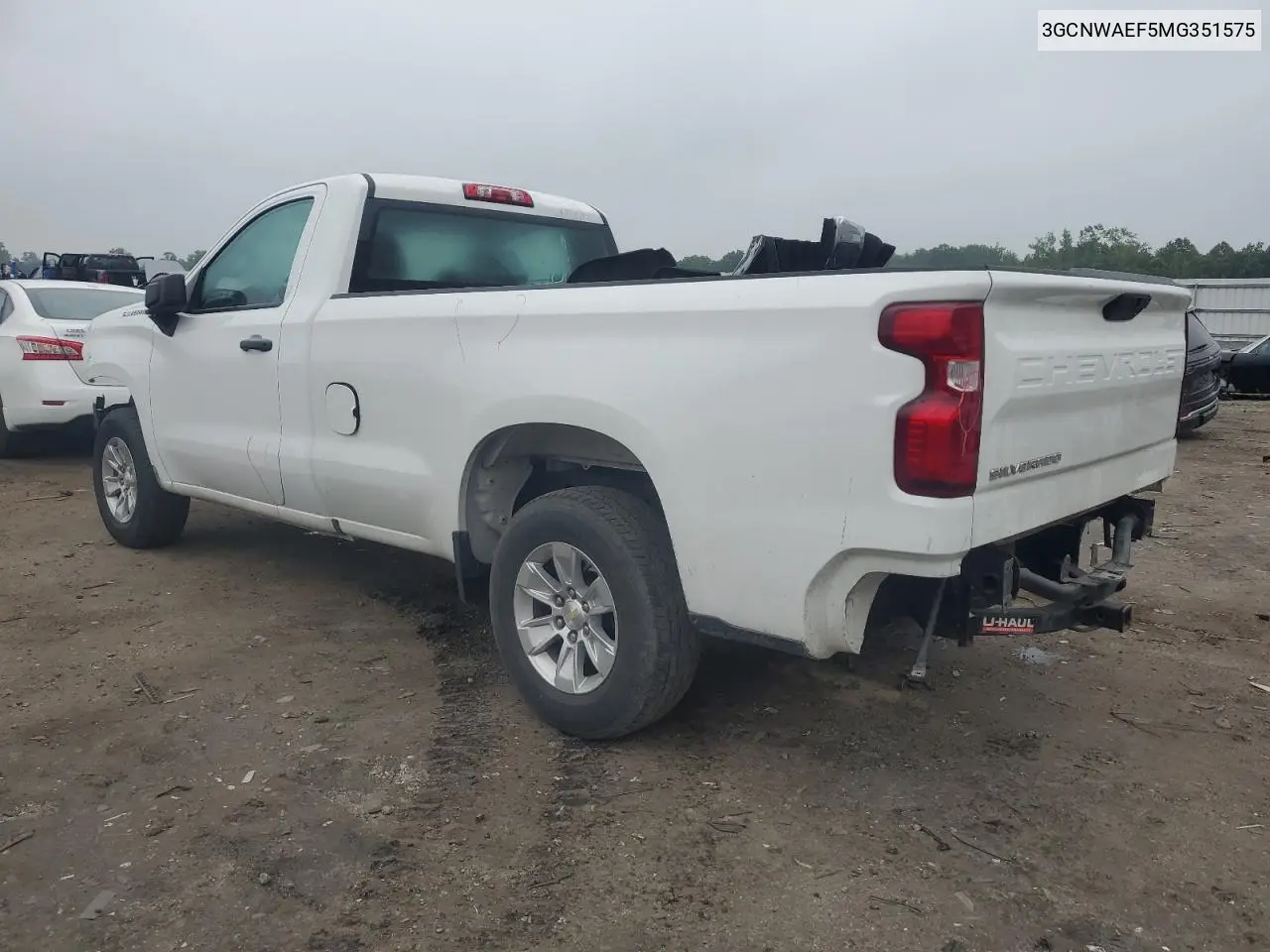 2021 Chevrolet Silverado C1500 VIN: 3GCNWAEF5MG351575 Lot: 62376875