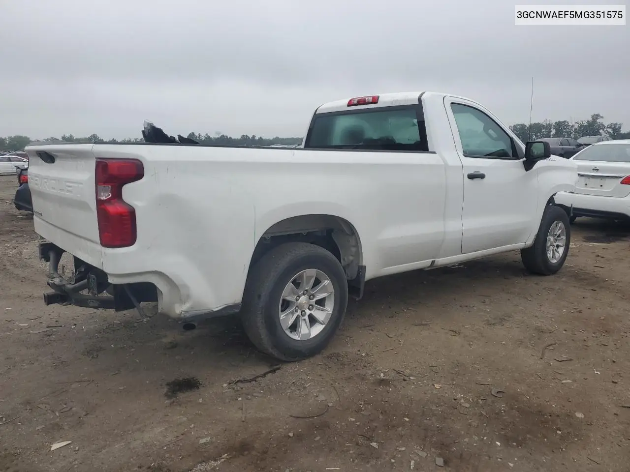 2021 Chevrolet Silverado C1500 VIN: 3GCNWAEF5MG351575 Lot: 62376875