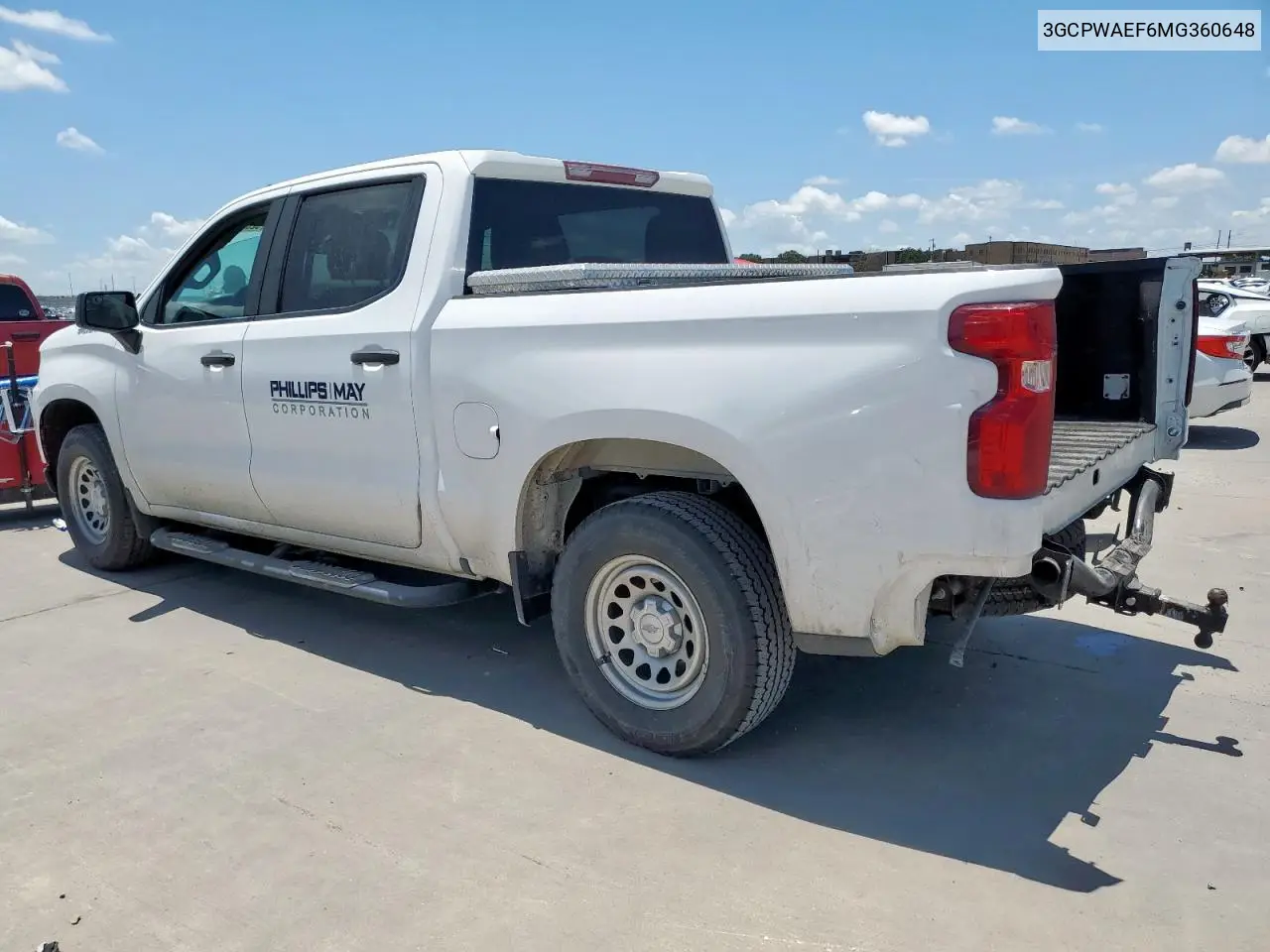2021 Chevrolet Silverado C1500 VIN: 3GCPWAEF6MG360648 Lot: 62849035